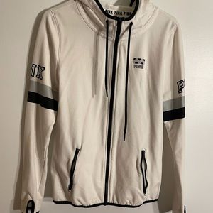 PINK VS full zip white top size medium